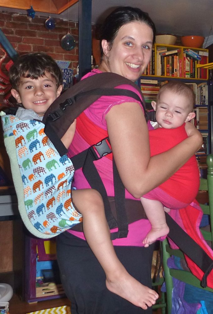 tandem carry toddler and baby
